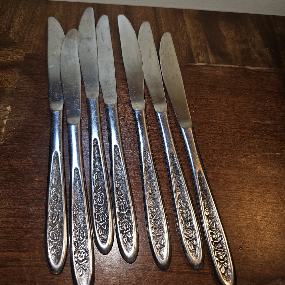 Ekco Eterna‎ Country Garden Stainless 7 Butter Knives Flatware Silverware Japan